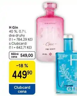 Tesco H Gin 40 %, 0.7 l, dva druhy nabídka