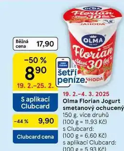 Tesco Olma Florian Jogurt smetanový ochucený, 150 g nabídka