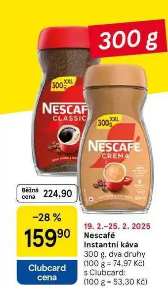 Tesco Nescafé Instantní káva, 300 g. dva druhy nabídka