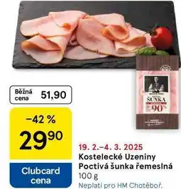 Tesco Kostelecké Uzeniny Poctivá šunka řemeslná, 100 g nabídka