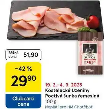 Tesco Kostelecké Uzeniny Poctivá šunka řemeslná, 100 g nabídka