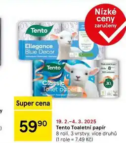 Tesco Tento Toaletní papír 8 rolí, 3 vrstvy, více druhů nabídka