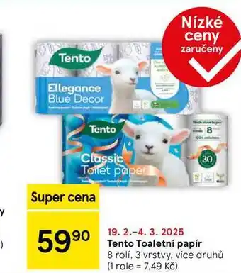 Tesco Tento Toaletní papír 8 rolí, 3 vrstvy, více druhů nabídka