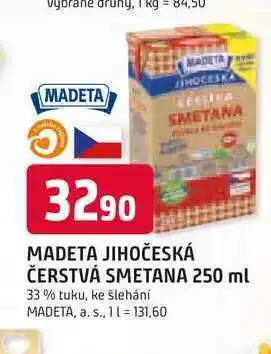 Trefa MADETA JIHOČESKÁ ČERSTVÁ SMETANA 250 ml 33% tuku, ke šlehání nabídka