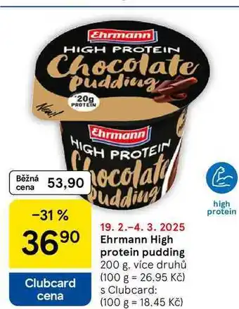 Tesco Ehrmann High protein pudding, 200 g, více druhů nabídka