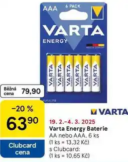 Tesco Varta Energy Baterie AA nebo AAA, 6 ks nabídka