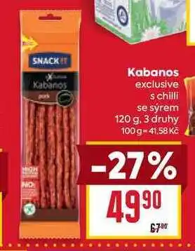 Billa Kabanos exclusive s chilli se sýrem 120 g nabídka