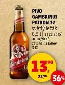 Penny Market PIVO GAMBRINUS PATRON 12 světlý ležák, 0,5 l nabídka