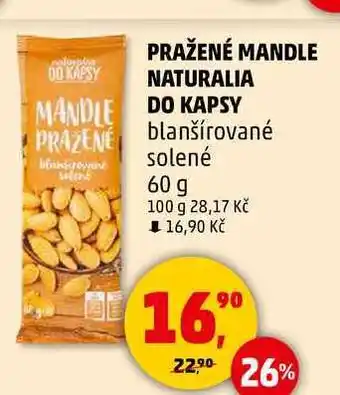 Penny Market PRAŽENÉ MANDLE DO KAPSY blanšírované solené, 60 g nabídka