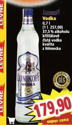 Norma Lunikoff vodka nabídka