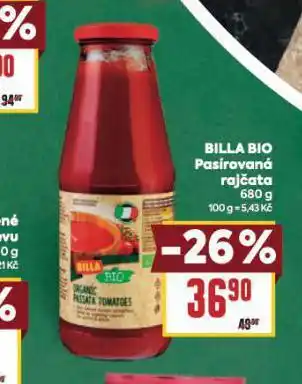 Billa Bio pasírovaná rajčata nabídka