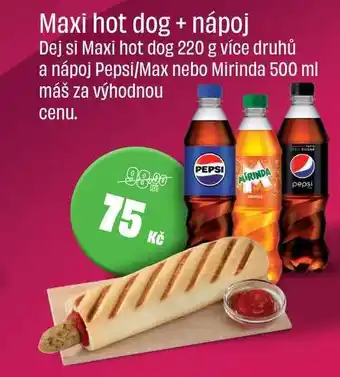 BonVeno Maxi hot dog 220 g více druhů a nápoj Pepsi/Max nebo Mirinda 500 ml nabídka