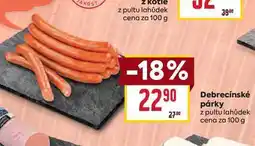 Billa Debrecínské párky z pultu lahůdek cena za 100 g nabídka