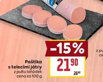 Billa Paštika s telecími játry z pultu lahůdek cena za 100g nabídka