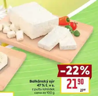 Billa Balkánský sýr 47% t. vs. z pultu lahůdek cena za 100g nabídka