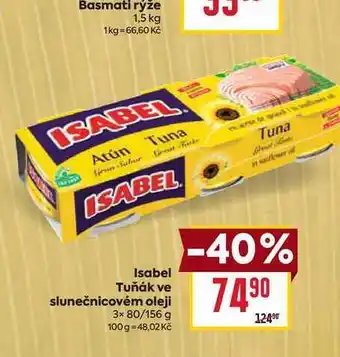 Billa Isabel Tuňák ve slunečnicovém oleji 3x 80/156 g nabídka