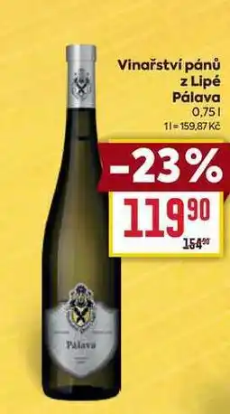 Billa Vinařství pánů z Lipé Pálava 0,75l nabídka