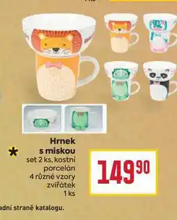 Billa Hrnek s miskou set 2 ks, kostní porcelán 4 různé vzory zvířátek 1ks nabídka