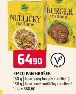 Terno Emco pan hrášek 180 g hrachový burger rostlinný 180 g hrachové nudličky rostlinné nabídka