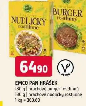 Terno Emco pan hrášek 180 g hrachový burger rostlinný 180 g hrachové nudličky rostlinné nabídka