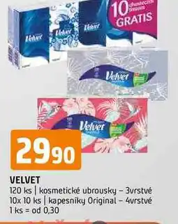 Terno Velvet 120 ks kosmetické ubrousky 3vrstvé 10x 10 ks kapesníky Original 4vrstvé nabídka