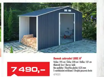 Uni Hobby Domek zahradní LUKE A¹ Výška: 195 cm | Šířka: 278 cm | Délka: 127 cm Materiál: kov | Barva: šedá nabídka