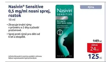 Benu NasivinⓇ Sensitive 0,5 mg/ml nosní sprej, roztok nabídka