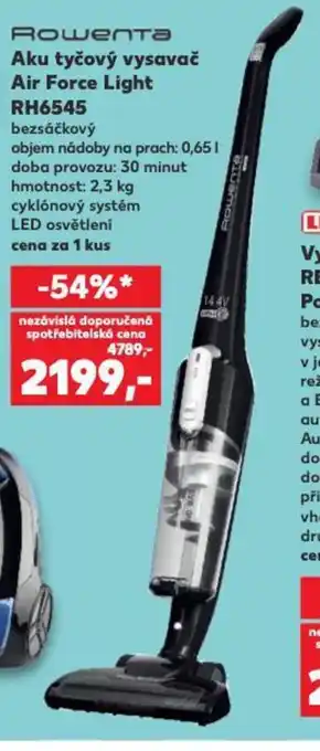 Kaufland Дошепта Aku tyčový vysavač Air Force Light RH6545 nabídka