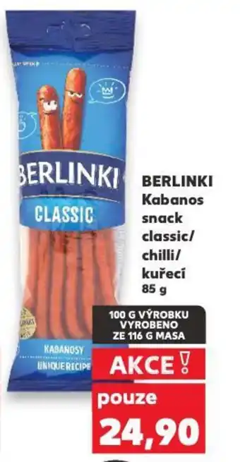 Kaufland BERLINKI Kabanos snack classic/ chilli/ kuřecí nabídka