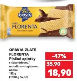 Kaufland OPAVIA ZLATÉ FLORENTA Plněné oplatky s čokoládovou/ mandlovo-nugátovou nabídka