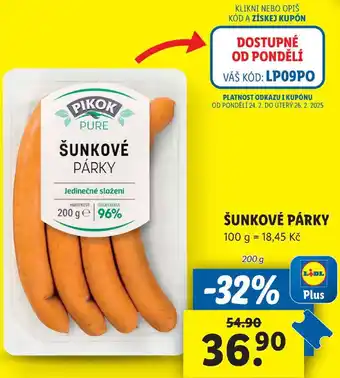 Lidl ŠUNKOVÉ PÁRKY, 200 g nabídka