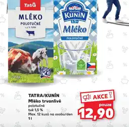 Kaufland TATRA/KUNIN Mléko trvanlivé polotučné nabídka