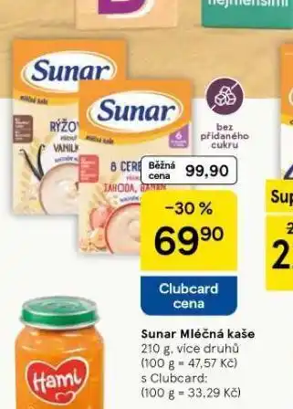 Tesco Sunar mléčná kaše nabídka