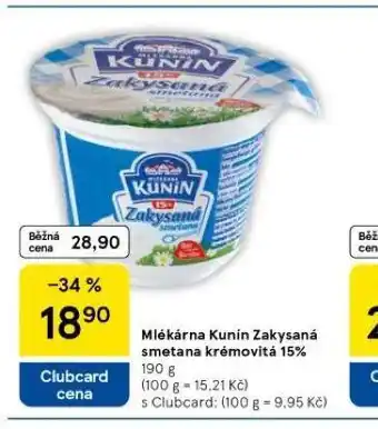 Tesco Kunín zakysaná smetana krémovitá 15% nabídka