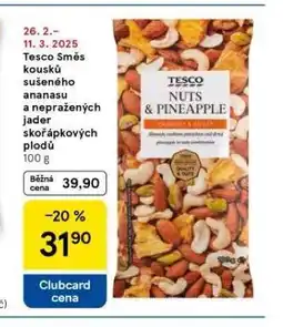 Tesco Tesco směs kousků sušeného ananasu a nepražených jader skořápkových plodů nabídka