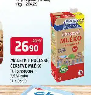 Terno Madeta jihočeské čerstvé mléko 3,5% nabídka