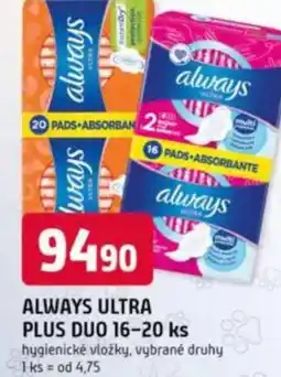 Trefa ALWAYS ULTRA Plus Duo hygienické vložky nabídka