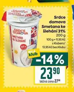 Billa Srdce domova Smetana ke šlehání 31% 200 g nabídka