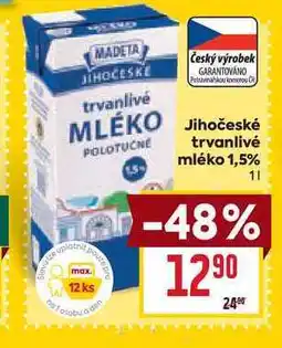 Billa Jihočeské trvanlivé mléko 1,5% 1l nabídka