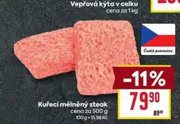 Billa Kuřecí mělněný steak cena za 500 g nabídka