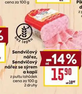 Billa Sendvičový nářez se sýrem a kapií z pultu lahůdek cena za 100 g nabídka