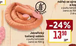 Billa Javořický točený salám z pultu lahůdek cena za 100 g nabídka