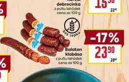 Billa Balaton klobása z pultu lahůdek cena za 100 g nabídka