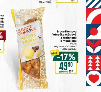 Billa Srdce Domova Vánočka máslová s rozinkami a mandlemi 400 g nabídka