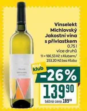 Billa Vinselekt Michlovský Jakostní vína s přívlastkem 0,75l nabídka