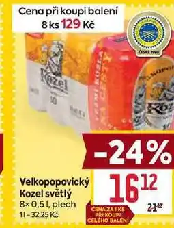 Billa Velkopopovický Kozel světlý 8× 0,51, plech nabídka