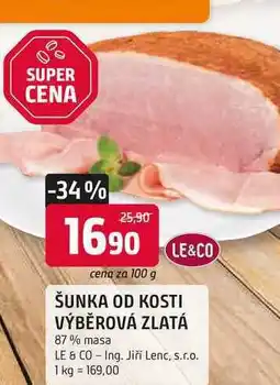 Trefa LE&CO ŠUNKA OD KOSTI VÝBĚROVÁ ZLATÁ 87% masa 100g nabídka