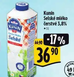 Albert Kunín Selské mléko čerstvé 3,8% nabídka