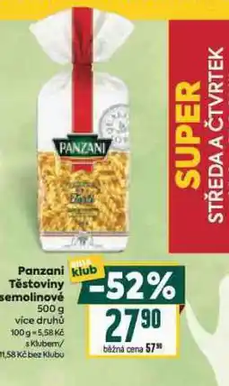 Billa Panzani těstoviny semolinové nabídka