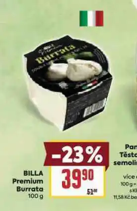 Billa Bille premium burrata nabídka